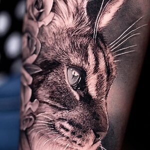 Cat Portrait Tattoo by Angélique Grimm